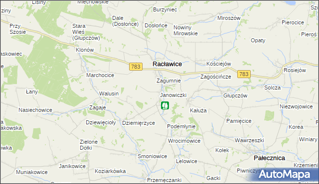 mapa Janowiczki gmina Racławice, Janowiczki gmina Racławice na mapie Targeo