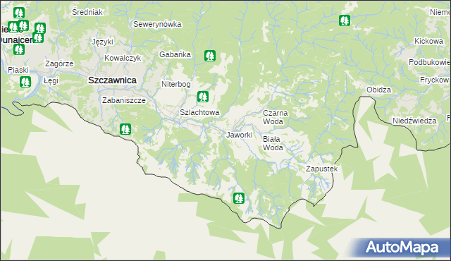 mapa Jaworki gmina Szczawnica, Jaworki gmina Szczawnica na mapie Targeo