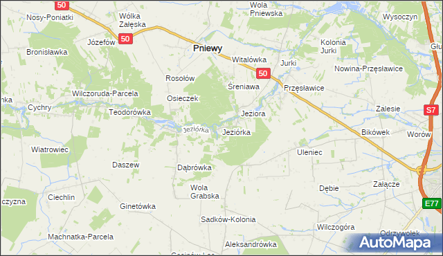 mapa Jeziórka gmina Pniewy, Jeziórka gmina Pniewy na mapie Targeo