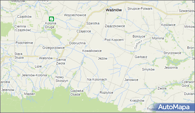 mapa Jeżów gmina Waśniów, Jeżów gmina Waśniów na mapie Targeo