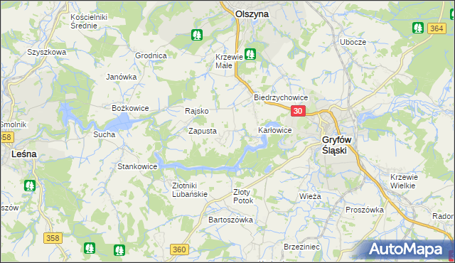 mapa Kałużna gmina Olszyna, Kałużna gmina Olszyna na mapie Targeo