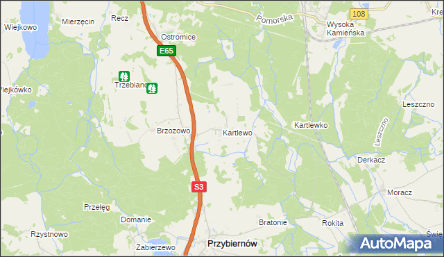 mapa Kartlewo gmina Przybiernów, Kartlewo gmina Przybiernów na mapie Targeo