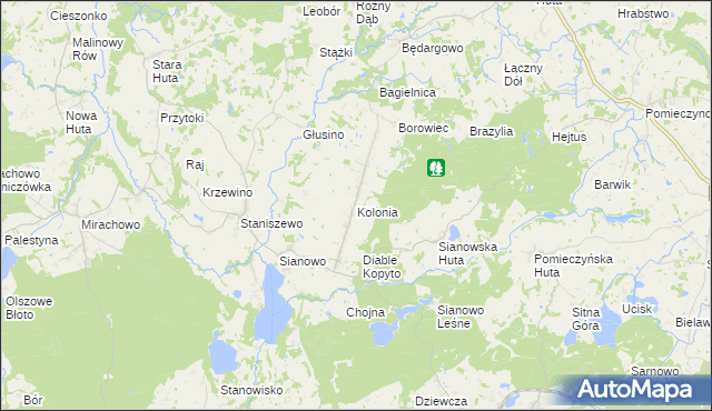 mapa Kolonia gmina Kartuzy, Kolonia gmina Kartuzy na mapie Targeo