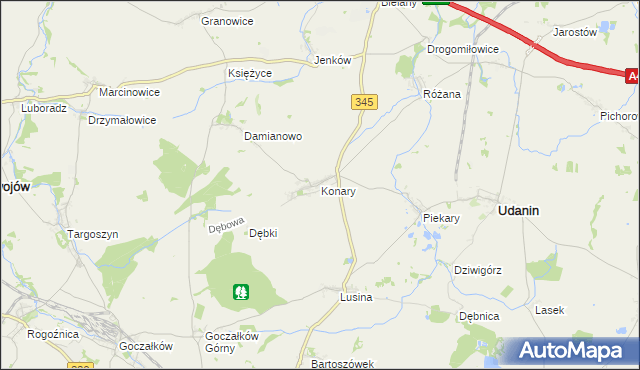 mapa Konary gmina Udanin, Konary gmina Udanin na mapie Targeo