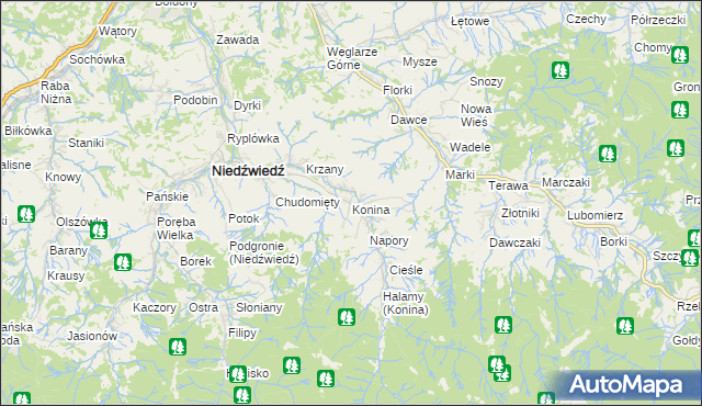 mapa Konina, Konina na mapie Targeo