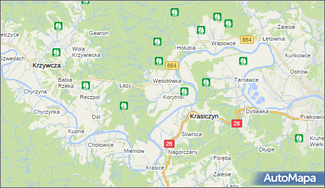 mapa Korytniki, Korytniki na mapie Targeo