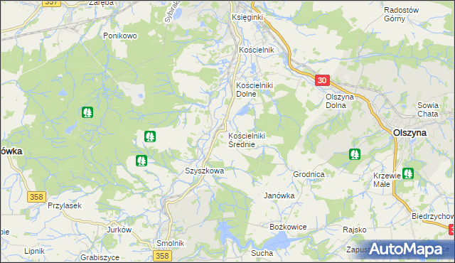 mapa Kościelniki Średnie, Kościelniki Średnie na mapie Targeo