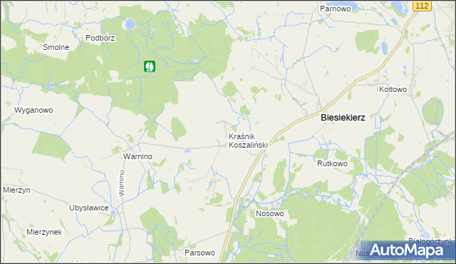 mapa Kraśnik Koszaliński, Kraśnik Koszaliński na mapie Targeo