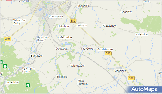 mapa Krzyżowa gmina Świdnica, Krzyżowa gmina Świdnica na mapie Targeo
