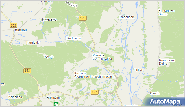 mapa Kuźnica Czarnkowska, Kuźnica Czarnkowska na mapie Targeo