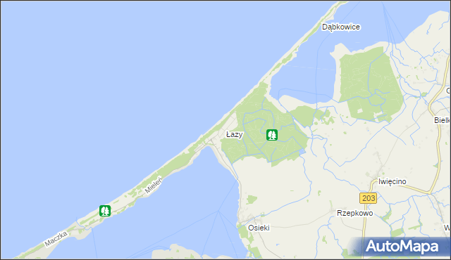 mapa Łazy gmina Mielno, Łazy gmina Mielno na mapie Targeo