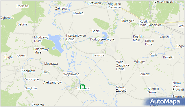 mapa Leszcze gmina Pińczów, Leszcze gmina Pińczów na mapie Targeo
