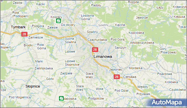 mapa Limanowa, Limanowa na mapie Targeo