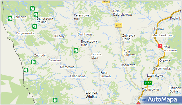 mapa Lipnica Mała, Lipnica Mała na mapie Targeo