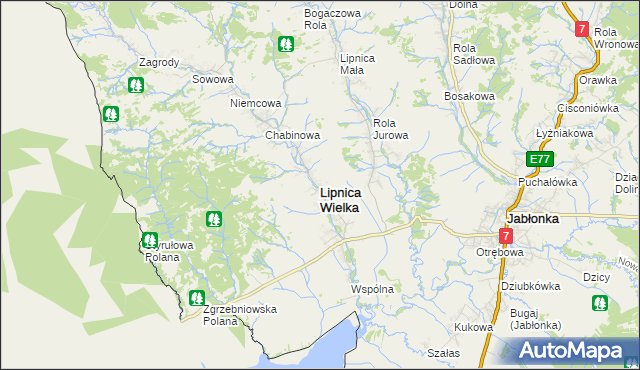 mapa Lipnica Wielka powiat nowotarski, Lipnica Wielka powiat nowotarski na mapie Targeo