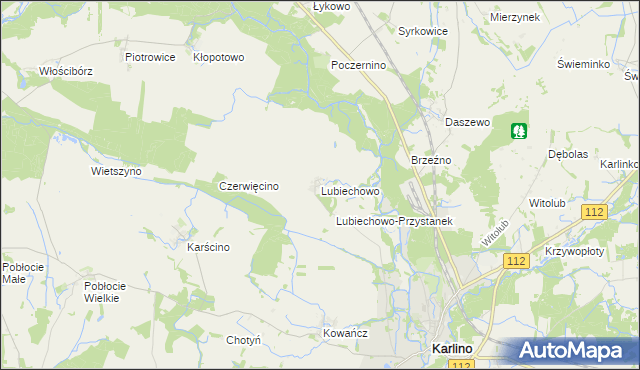 mapa Lubiechowo gmina Karlino, Lubiechowo gmina Karlino na mapie Targeo