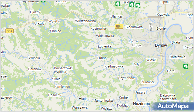 mapa Łubno gmina Dynów, Łubno gmina Dynów na mapie Targeo