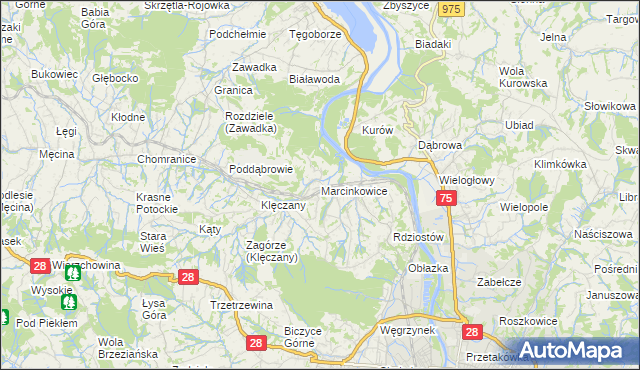 mapa Marcinkowice gmina Chełmiec, Marcinkowice gmina Chełmiec na mapie Targeo