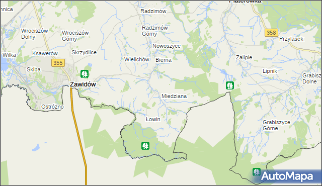 mapa Miedziana gmina Sulików, Miedziana gmina Sulików na mapie Targeo