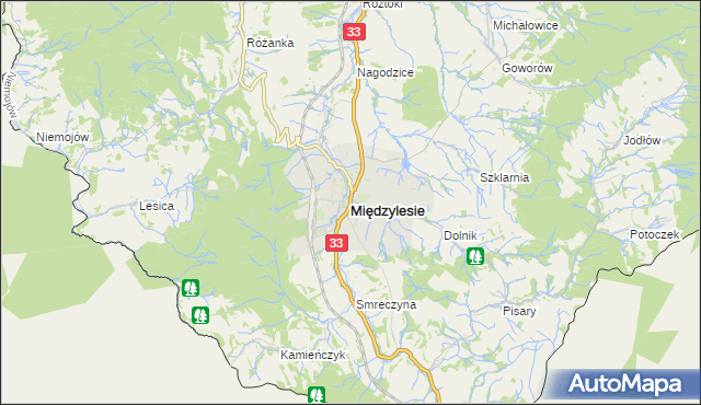 mapa Międzylesie powiat kłodzki, Międzylesie powiat kłodzki na mapie Targeo