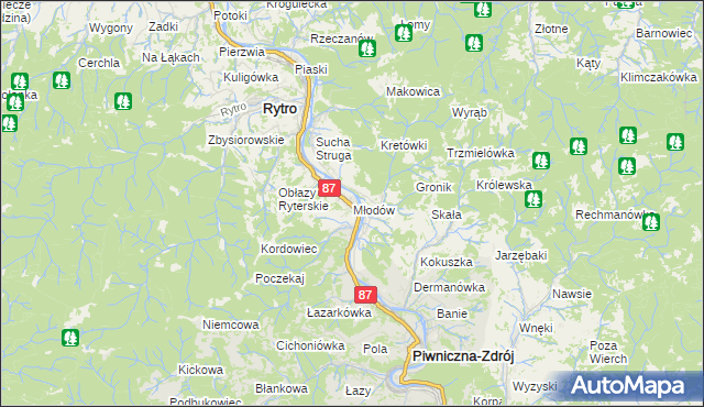 mapa Młodów gmina Piwniczna-Zdrój, Młodów gmina Piwniczna-Zdrój na mapie Targeo