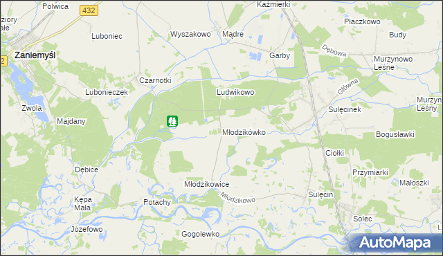 mapa Młodzikówko, Młodzikówko na mapie Targeo