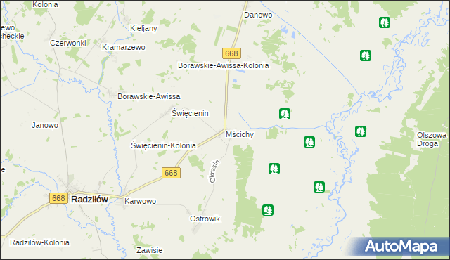 mapa Mścichy gmina Radziłów, Mścichy gmina Radziłów na mapie Targeo