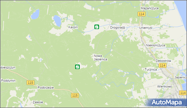 mapa Nowa Jasienica, Nowa Jasienica na mapie Targeo