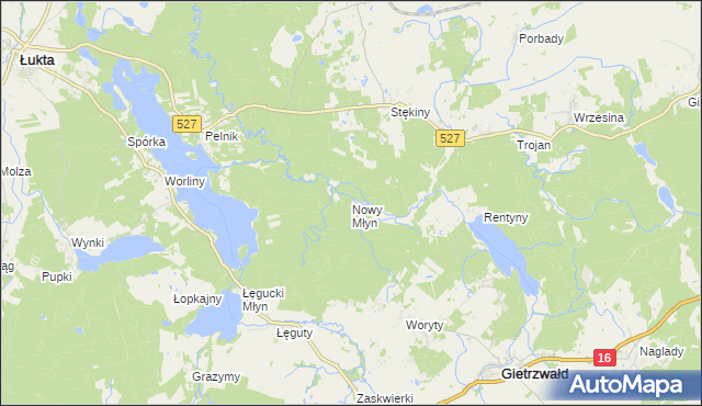 mapa Nowy Młyn gmina Gietrzwałd, Nowy Młyn gmina Gietrzwałd na mapie Targeo