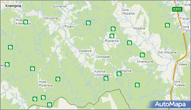 mapa Olchowiec gmina Dukla, Olchowiec gmina Dukla na mapie Targeo