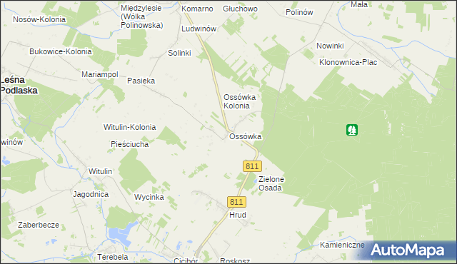 mapa Ossówka gmina Leśna Podlaska, Ossówka gmina Leśna Podlaska na mapie Targeo