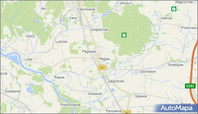mapa Pęgów gmina Oborniki Śląskie, Pęgów gmina Oborniki Śląskie na mapie Targeo