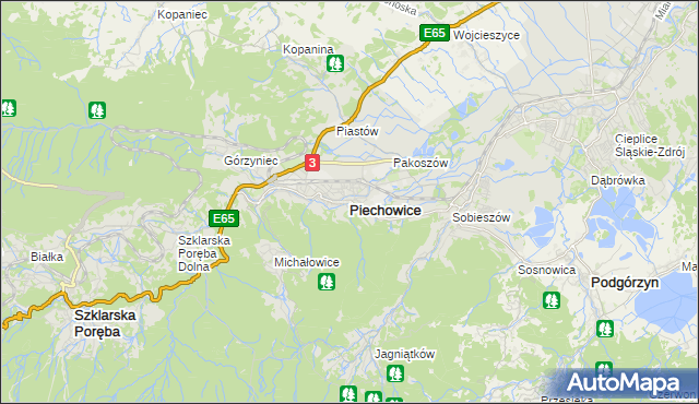 mapa Piechowice powiat jeleniogórski, Piechowice powiat jeleniogórski na mapie Targeo