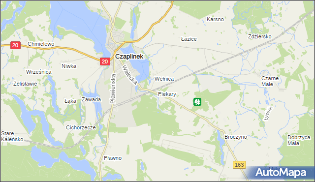 mapa Piekary gmina Czaplinek, Piekary gmina Czaplinek na mapie Targeo