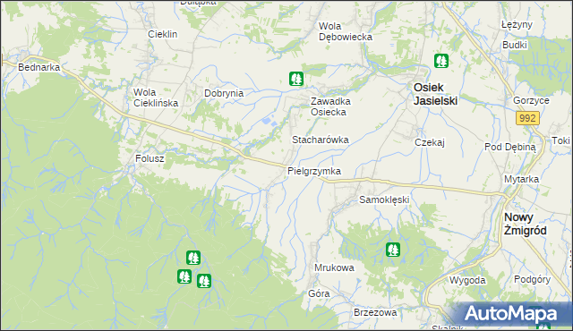 mapa Pielgrzymka gmina Osiek Jasielski, Pielgrzymka gmina Osiek Jasielski na mapie Targeo