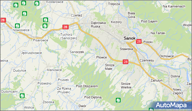 mapa Płowce gmina Sanok, Płowce gmina Sanok na mapie Targeo