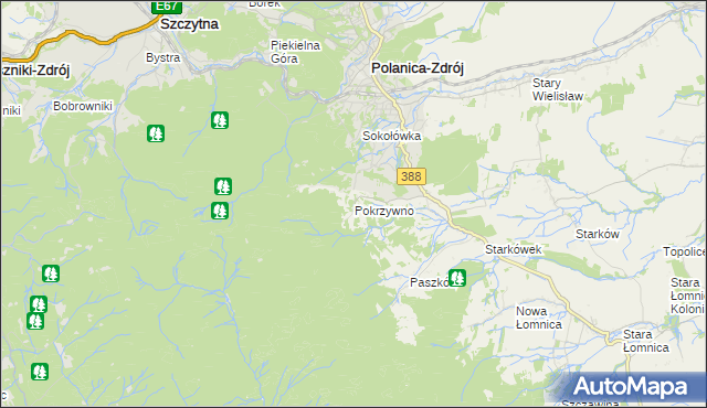 mapa Pokrzywno gmina Bystrzyca Kłodzka, Pokrzywno gmina Bystrzyca Kłodzka na mapie Targeo