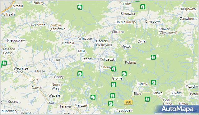 mapa Półrzeczki, Półrzeczki na mapie Targeo