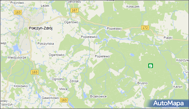 mapa Popielewo gmina Połczyn-Zdrój, Popielewo gmina Połczyn-Zdrój na mapie Targeo