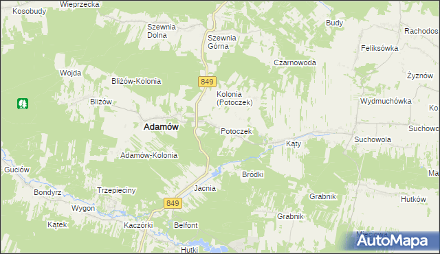 mapa Potoczek gmina Adamów, Potoczek gmina Adamów na mapie Targeo