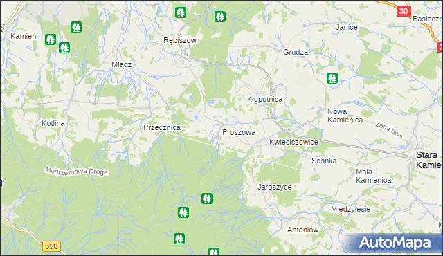 mapa Proszowa, Proszowa na mapie Targeo