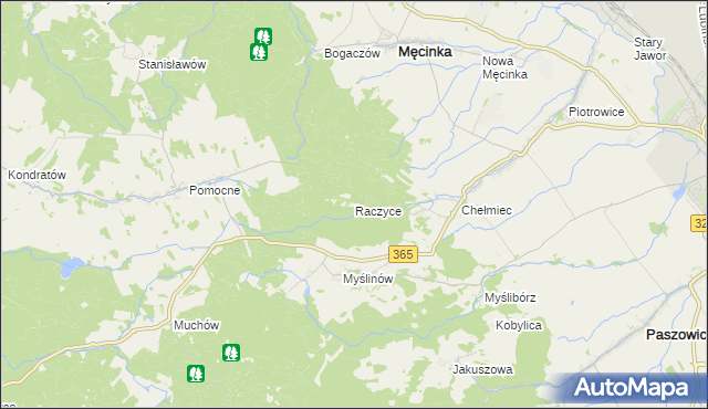 mapa Raczyce gmina Męcinka, Raczyce gmina Męcinka na mapie Targeo