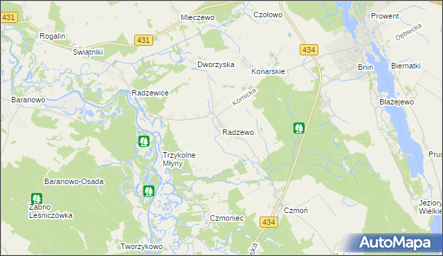 mapa Radzewo gmina Kórnik, Radzewo gmina Kórnik na mapie Targeo
