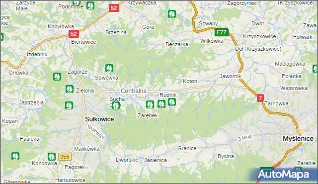 mapa Rudnik gmina Sułkowice, Rudnik gmina Sułkowice na mapie Targeo