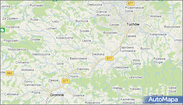 mapa Siedliska gmina Tuchów, Siedliska gmina Tuchów na mapie Targeo