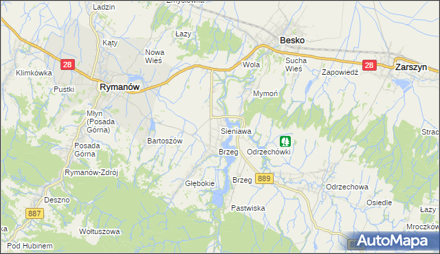 mapa Sieniawa gmina Rymanów, Sieniawa gmina Rymanów na mapie Targeo