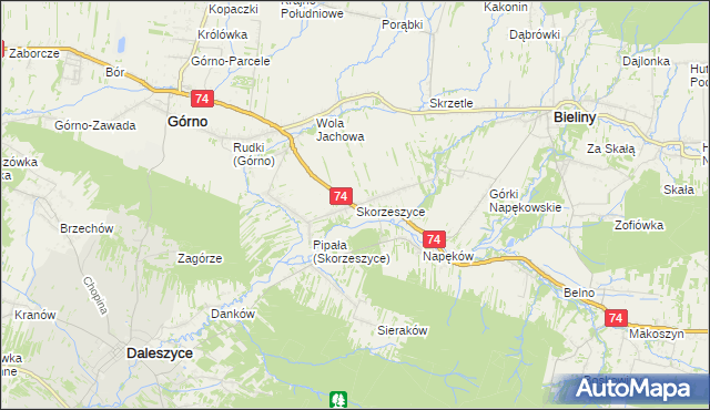 mapa Skorzeszyce, Skorzeszyce na mapie Targeo