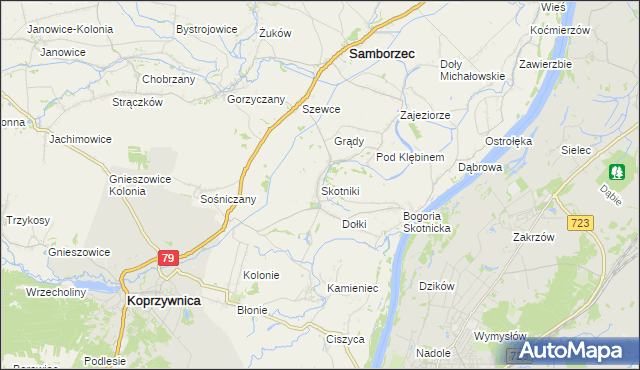 mapa Skotniki gmina Samborzec, Skotniki gmina Samborzec na mapie Targeo