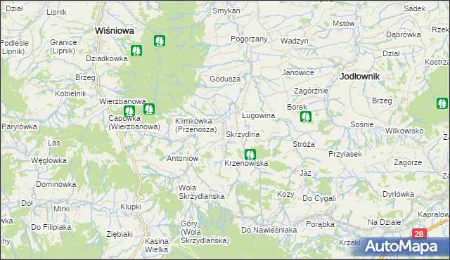 mapa Skrzydlna, Skrzydlna na mapie Targeo