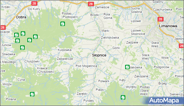 mapa Słopnice, Słopnice na mapie Targeo